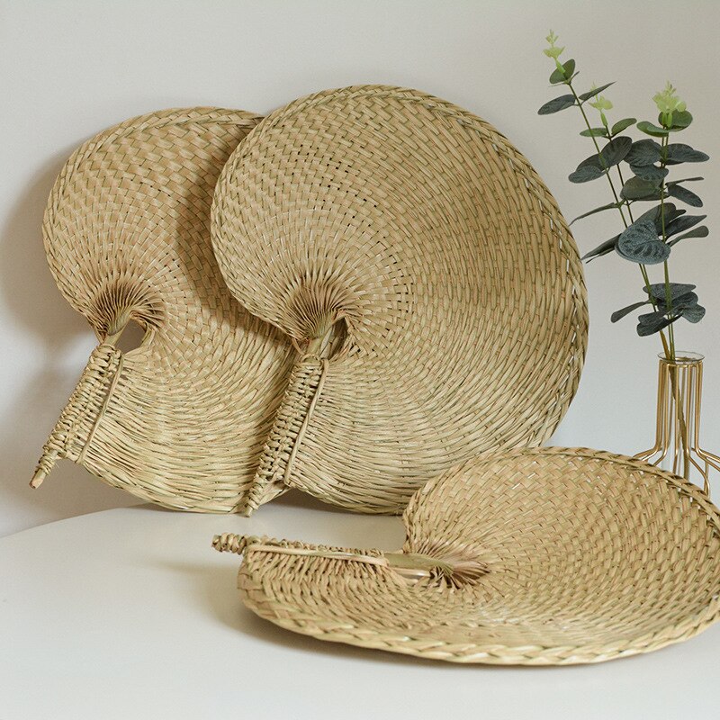 Hand-braided rattan and bamboo hand fans – multiple views