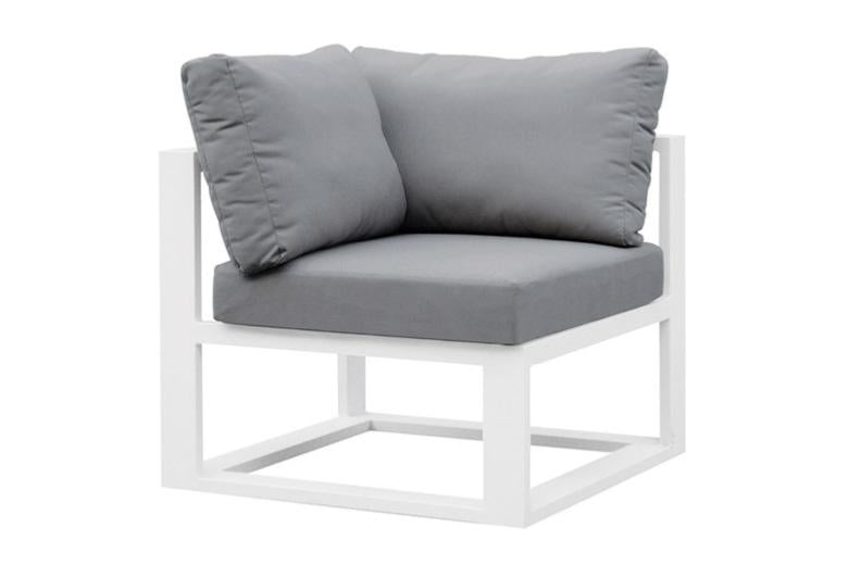 Armchair from the Belly Mini compact aluminum outdoor sectional with tinted glass table – another view (2)