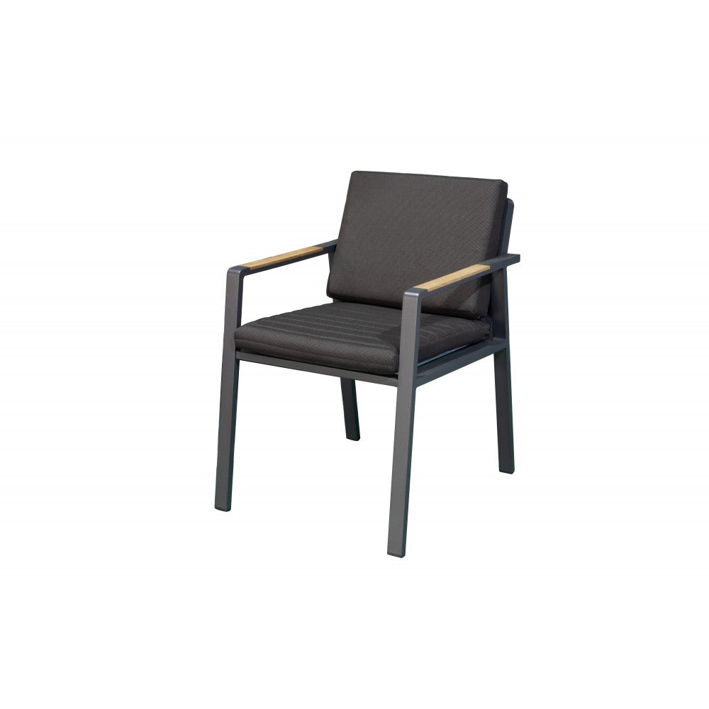 Armchair from the Noffy 8-seat black aluminum and teak dining set – another view