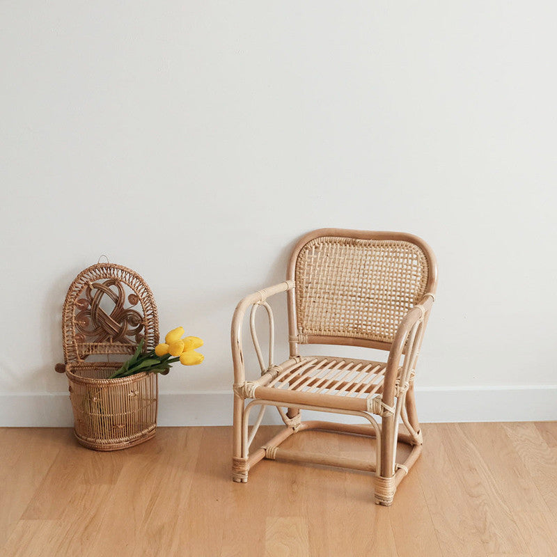 Square rattan kids mini armchair – shown in a room setting
