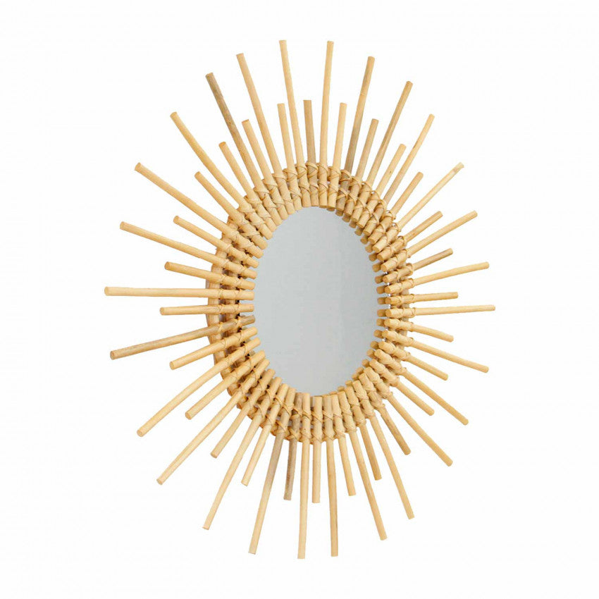 Large radiant hand-braided rattan sunburst mirror – another view