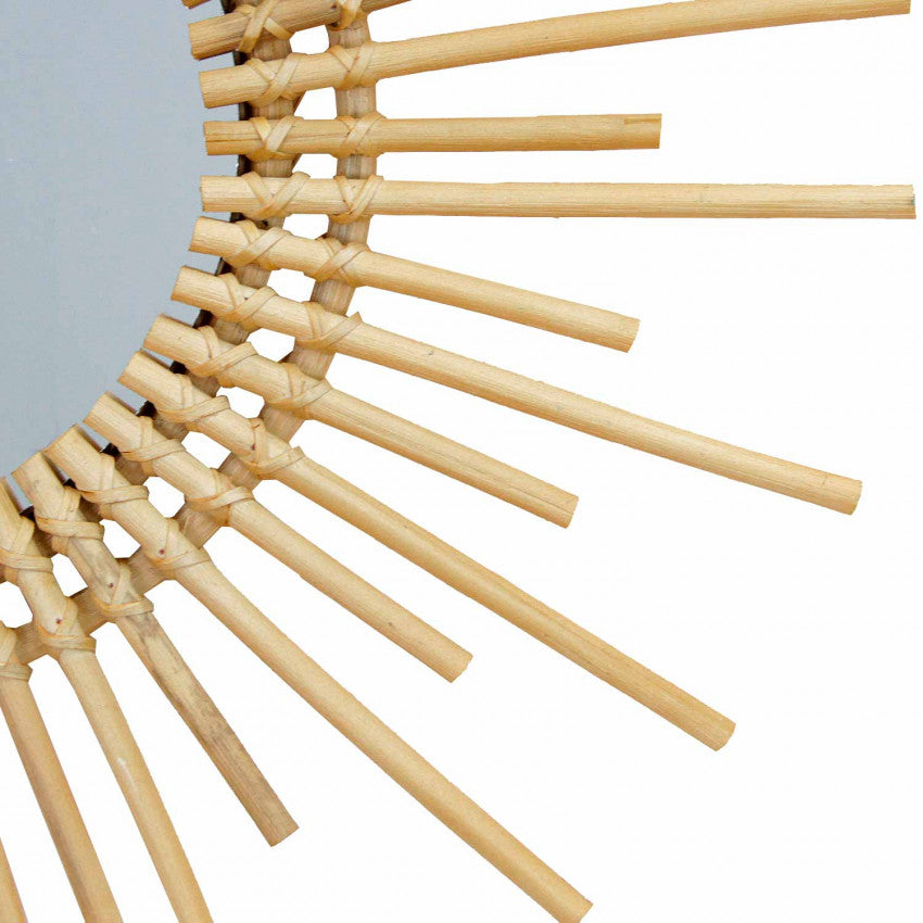 Large radiant hand-braided rattan sunburst mirror – close-up detail