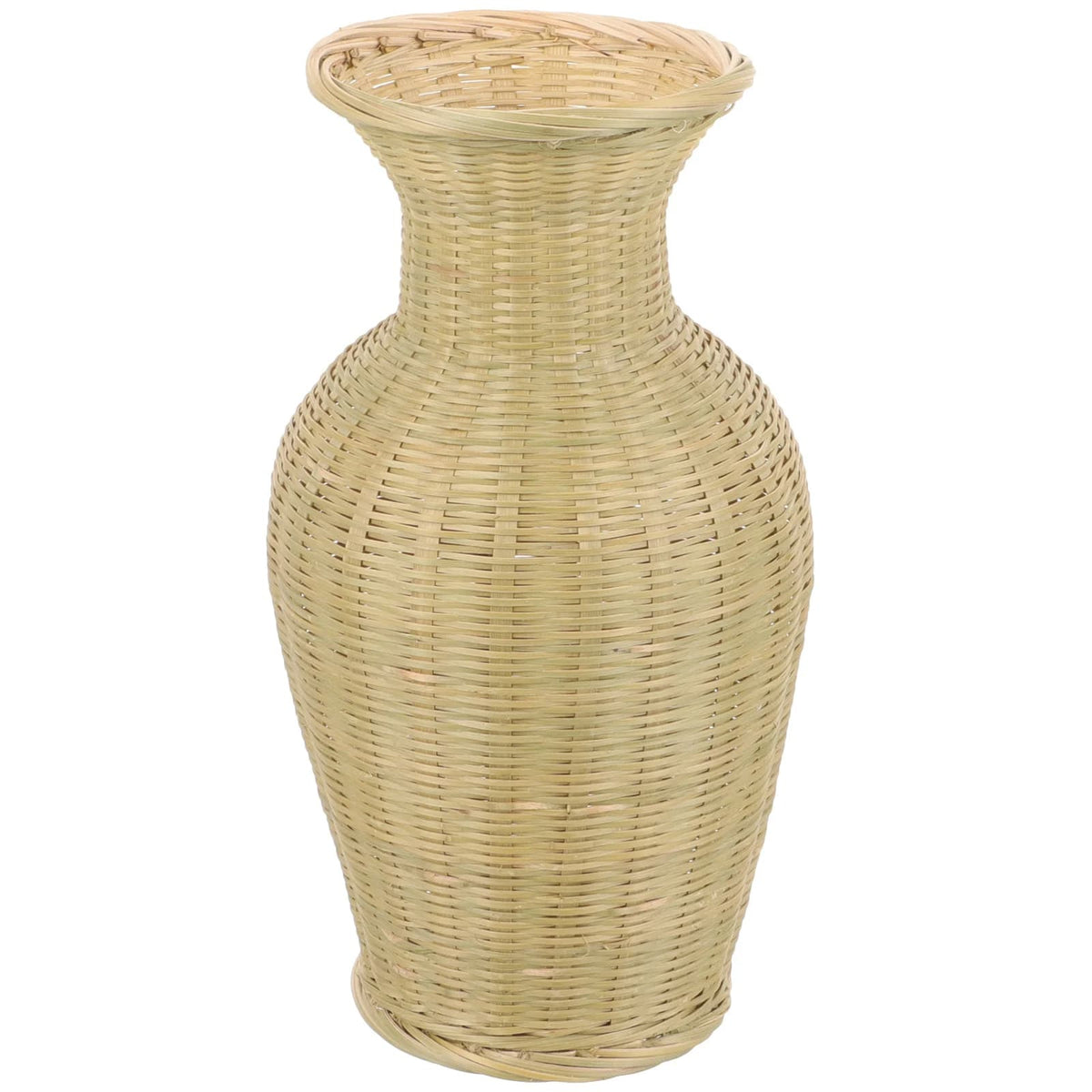 Tall beige wicker-look rattan vase