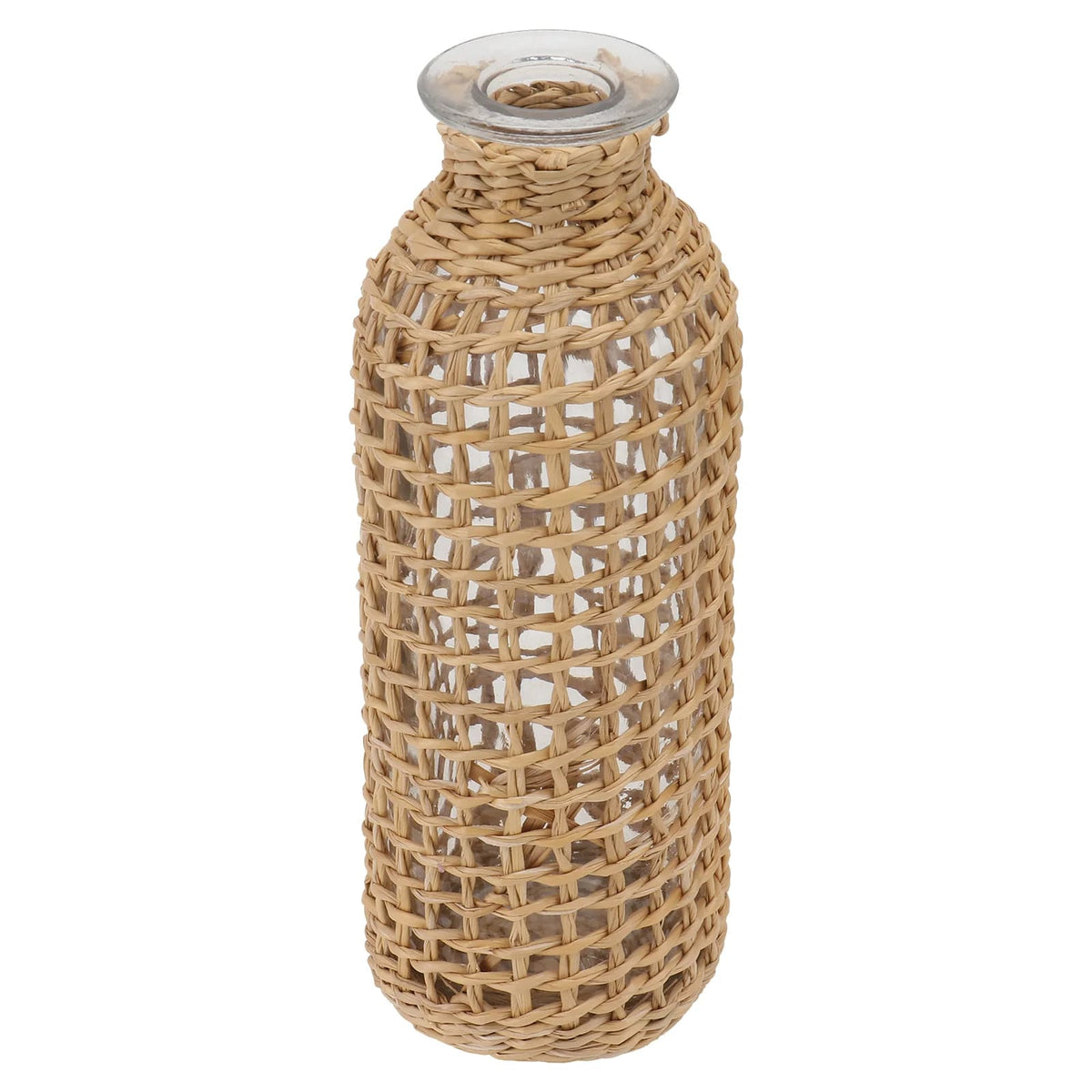 Tall slender crafted wicker vase
