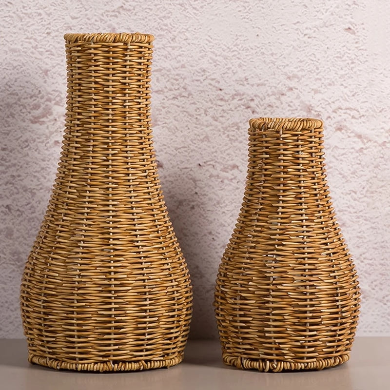 Large rustic wicker vase with a slightly flared neck – multiple views