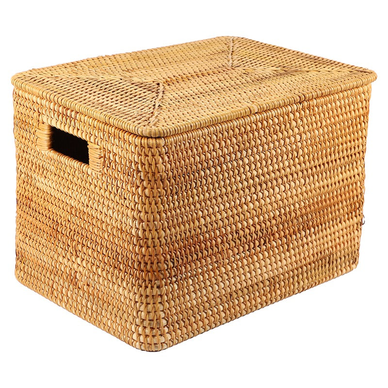 Large woven rattan trunk with side handles and a removable lid – another view