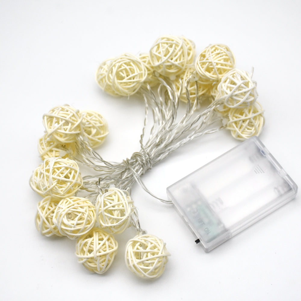 Rattan Christmas string lights with miniature woven shades – another view