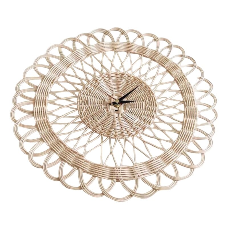 Round vintage woven rattan clock