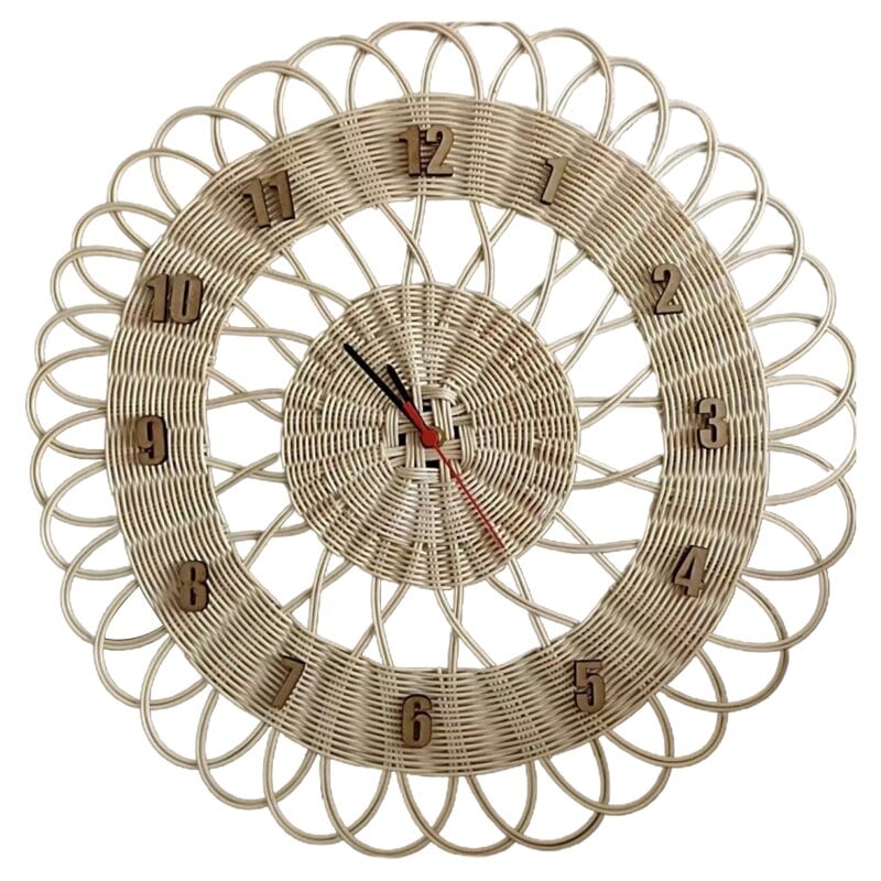 Round woven rattan wall clock with vintage numerals
