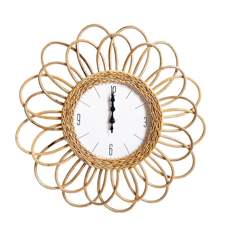 Rattan wall clock with a double rosette braided frame