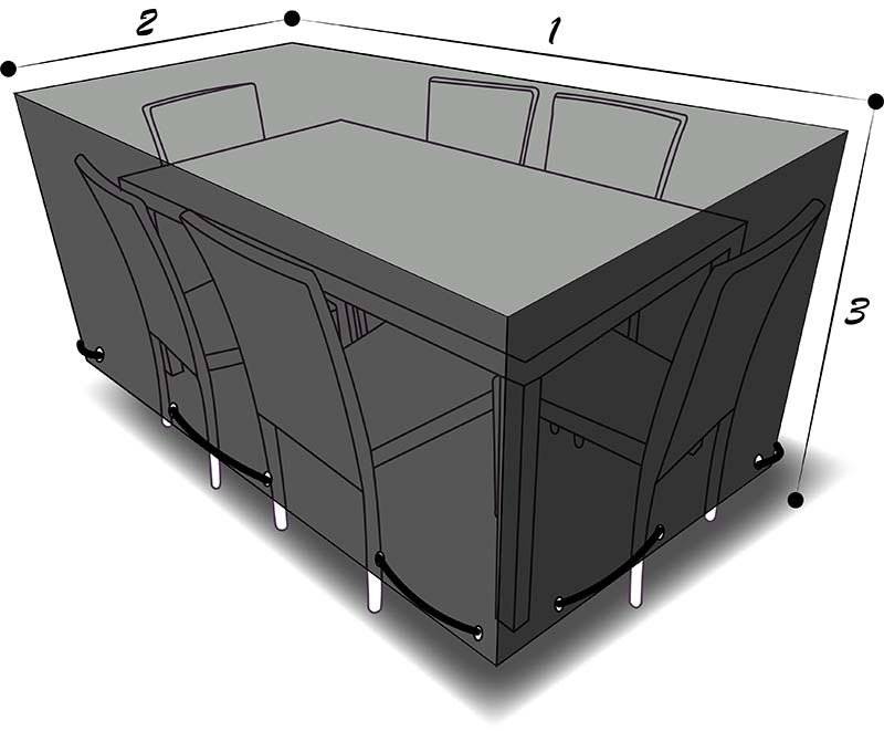 Rectangular patio dining set cover (180 x 100 x 70 cm) – dimensions diagram