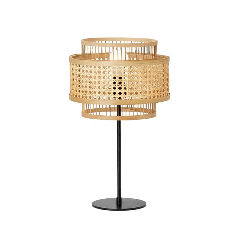 Double-shade rattan and bamboo floor lamp – another view (2)