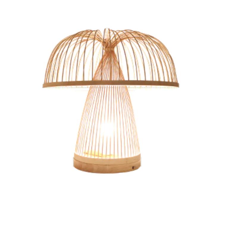 Handwoven rattan mushroom floor lamp with a rounded cap