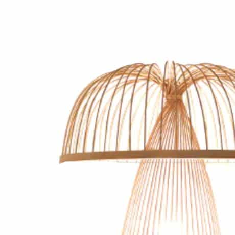 Handwoven rattan mushroom floor lamp with a rounded cap – another view