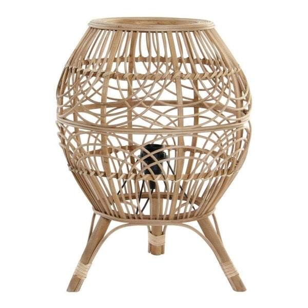 Handwoven bamboo table lamp with a natural paper shade