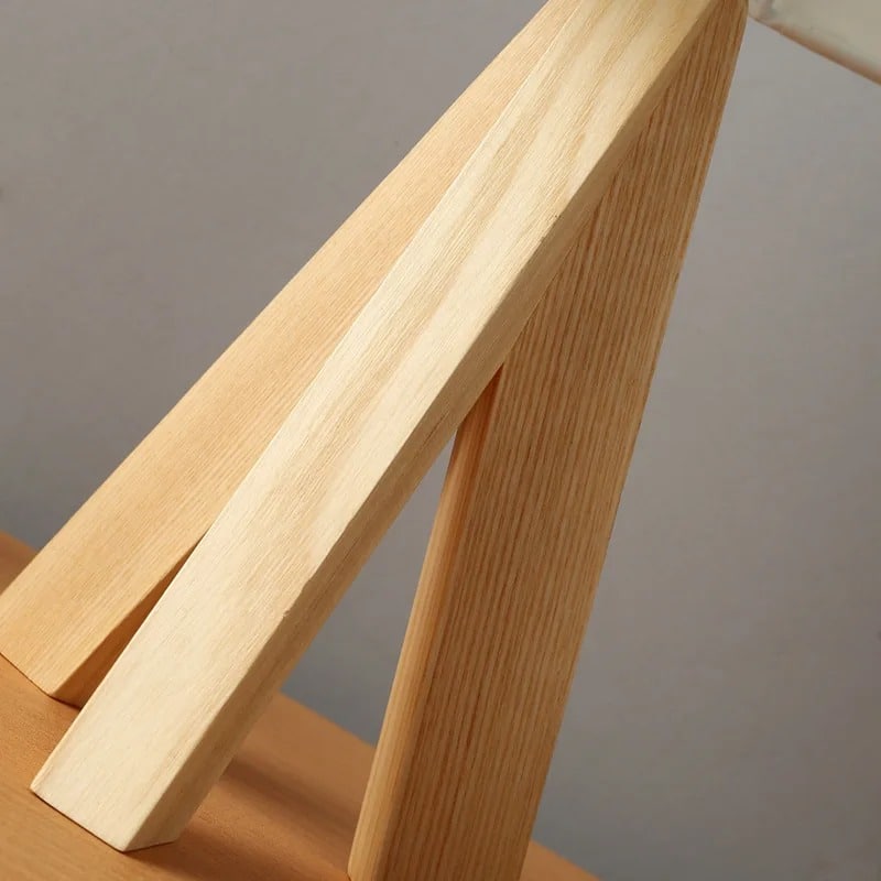 Contemporary natural wood bedside lamp with a handwoven shade – close-up detail (2)