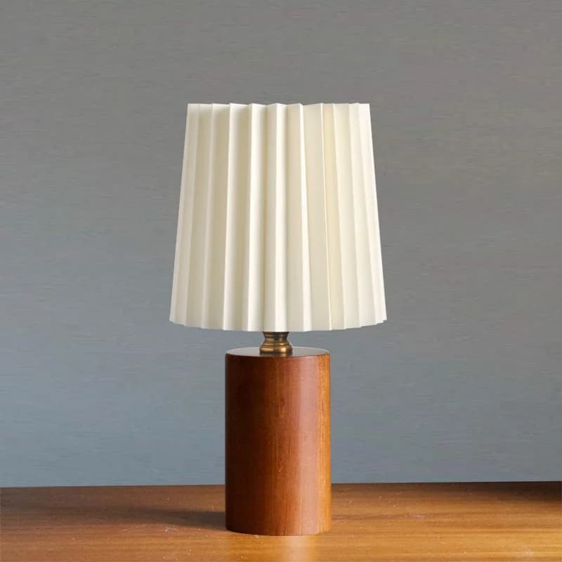 Modern wood bedside lamp with a clean-lined shade