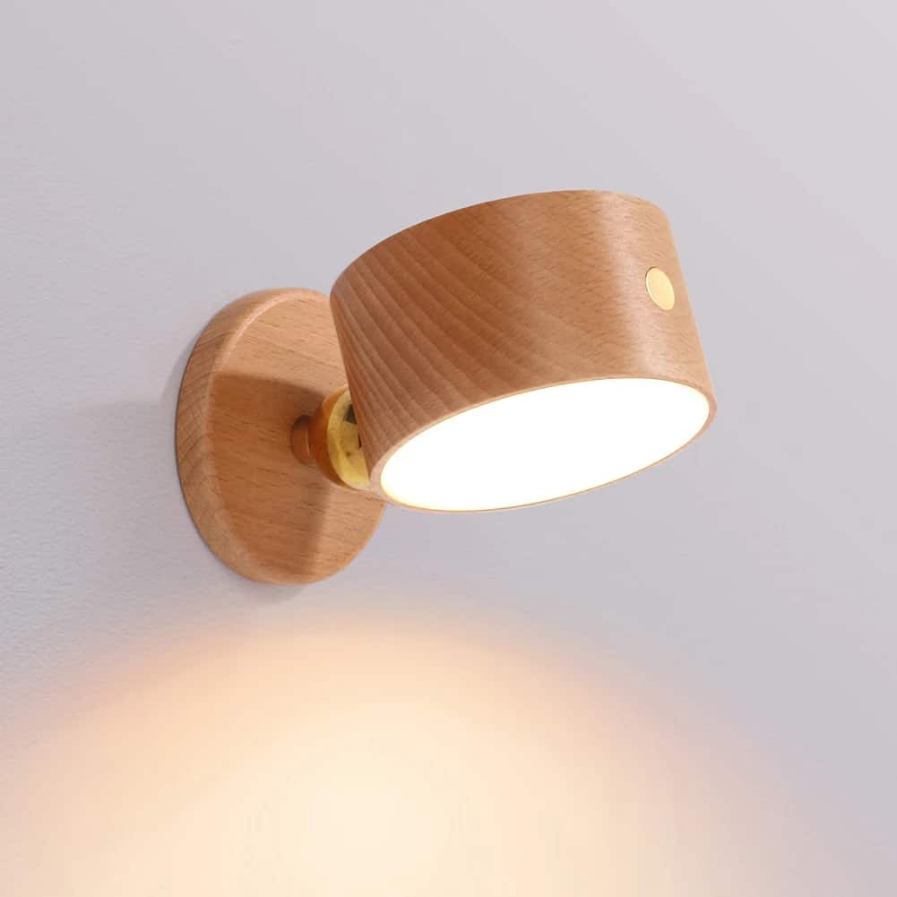 Wood swing-arm bedside wall lamp – beige variant, another view