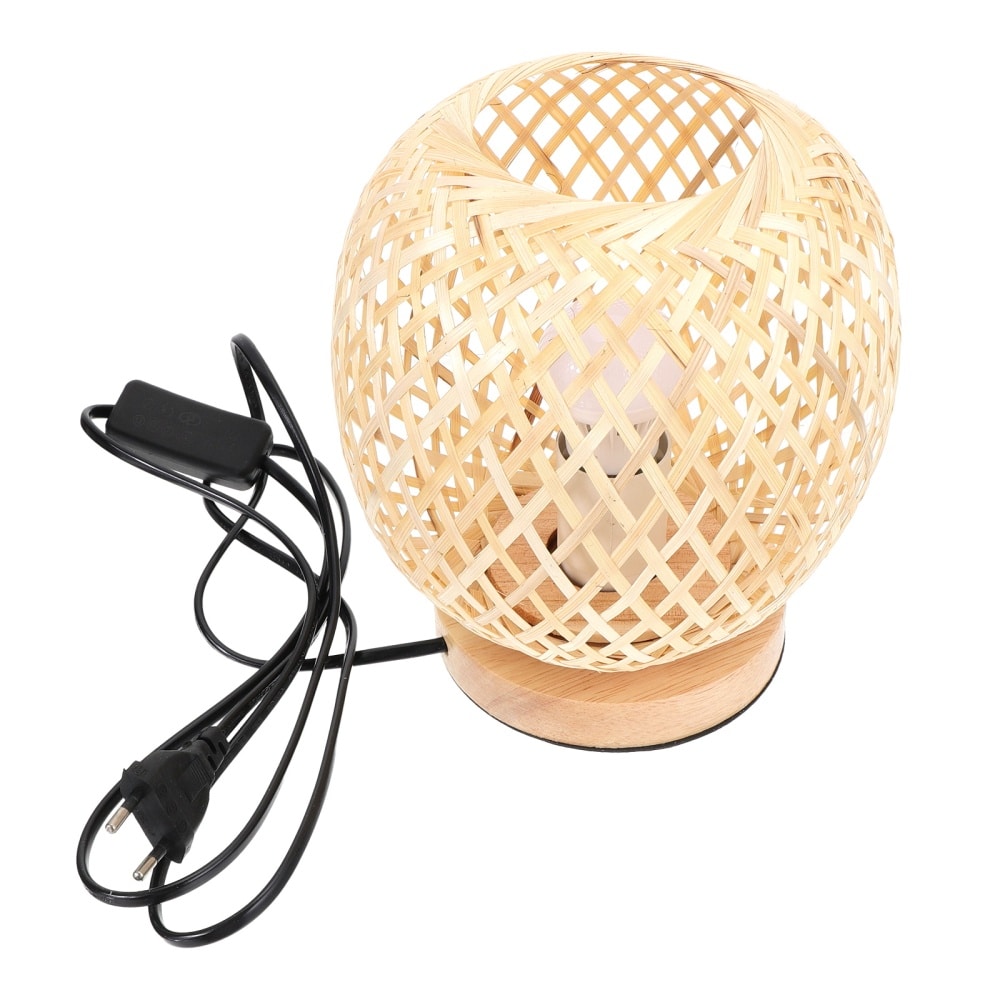 Domed round handwoven rattan table lamp – another view (2)