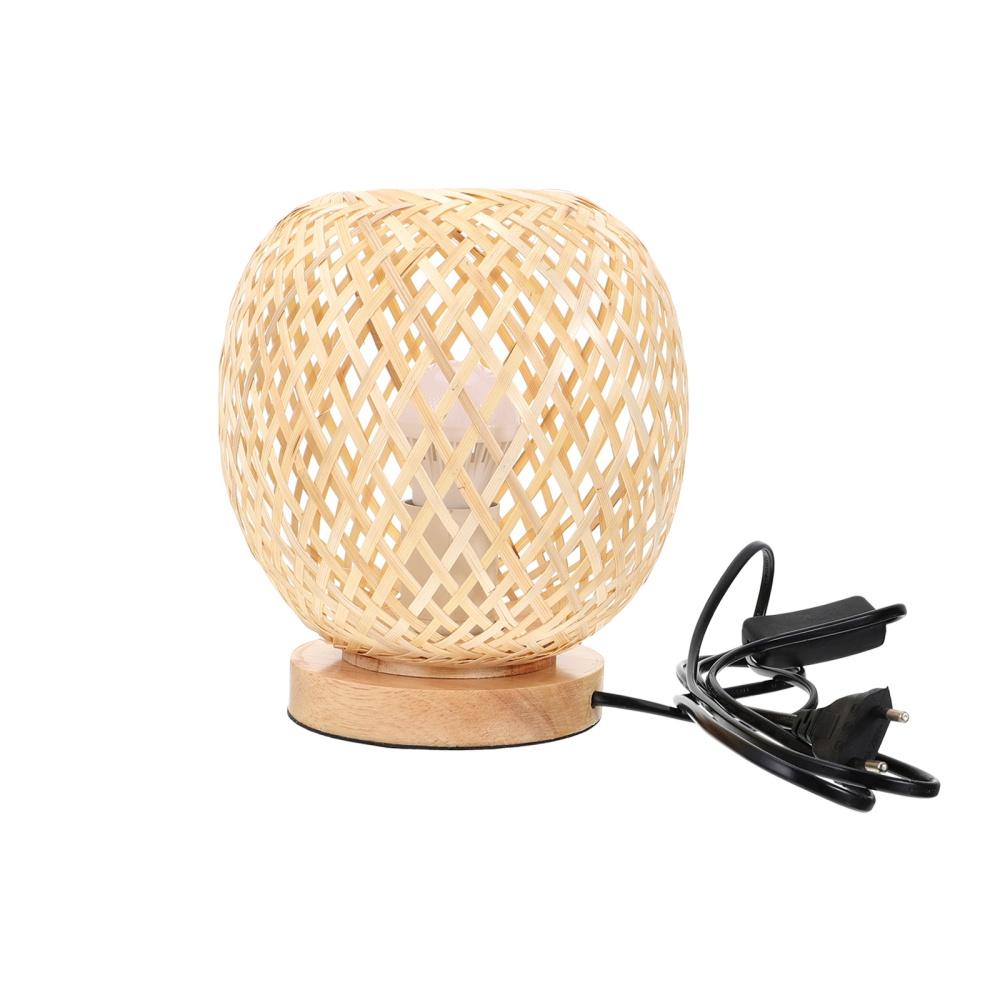 Domed round handwoven rattan table lamp – another view