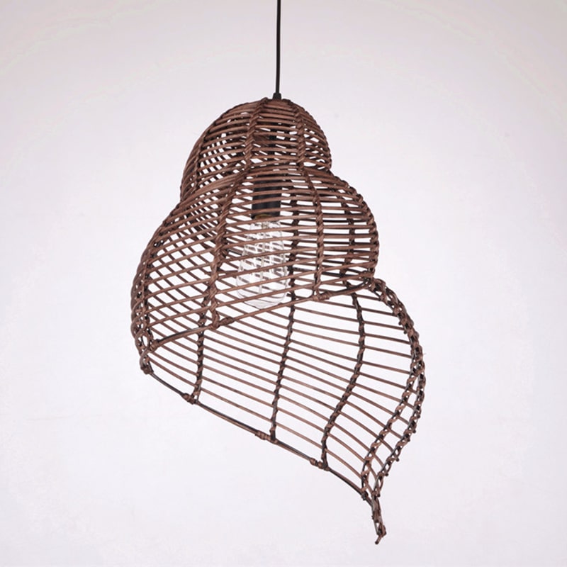 Beige handwoven rattan conch shell pendant light