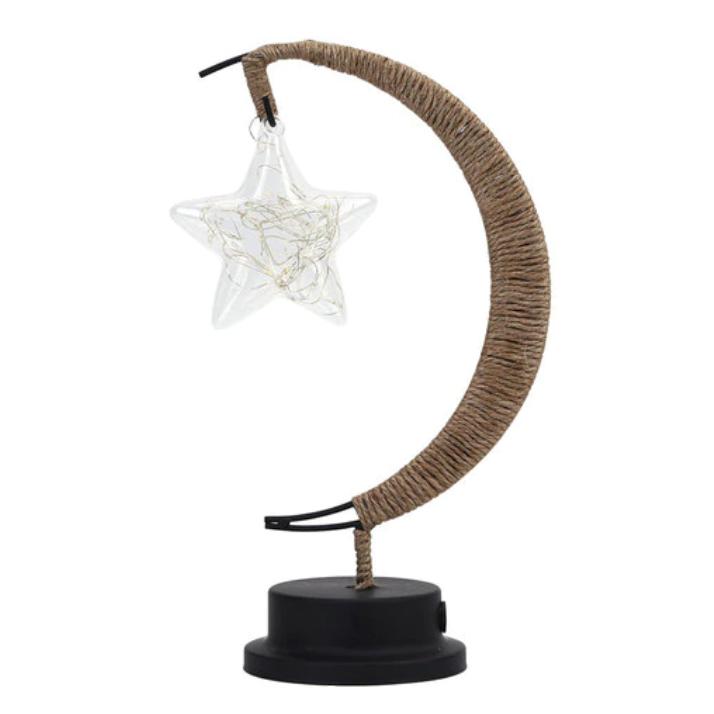 USB woven hemp crescent moon lamp with a star-shaped bulb – another view