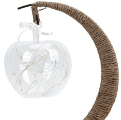 USB woven hemp crescent moon lamp with an apple-shaped bulb – close-up detail