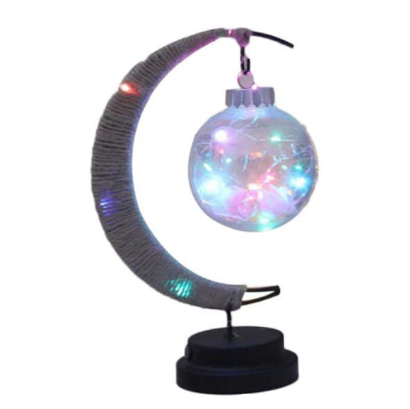 USB color-changing woven hemp crescent moon lamp with a globe bulb