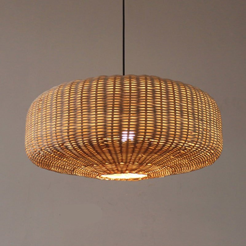 Chinese-style retro handmade rattan pendant light – shown lit