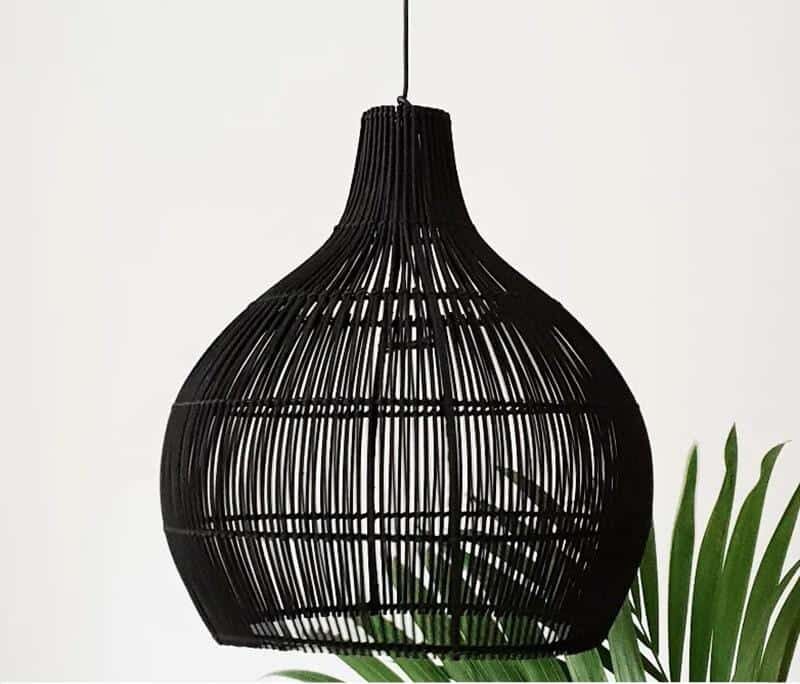 Vintage handwoven rattan pendant light with radiating weave – black variant, another view