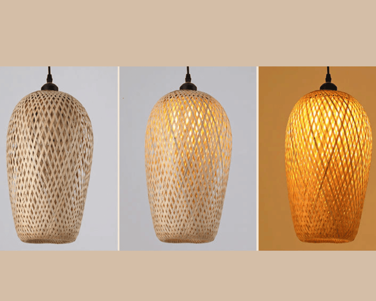 Large handwoven rattan tulip pendant light – multiple views