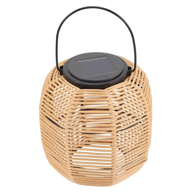 Rustic solar rattan lantern with an iron frame