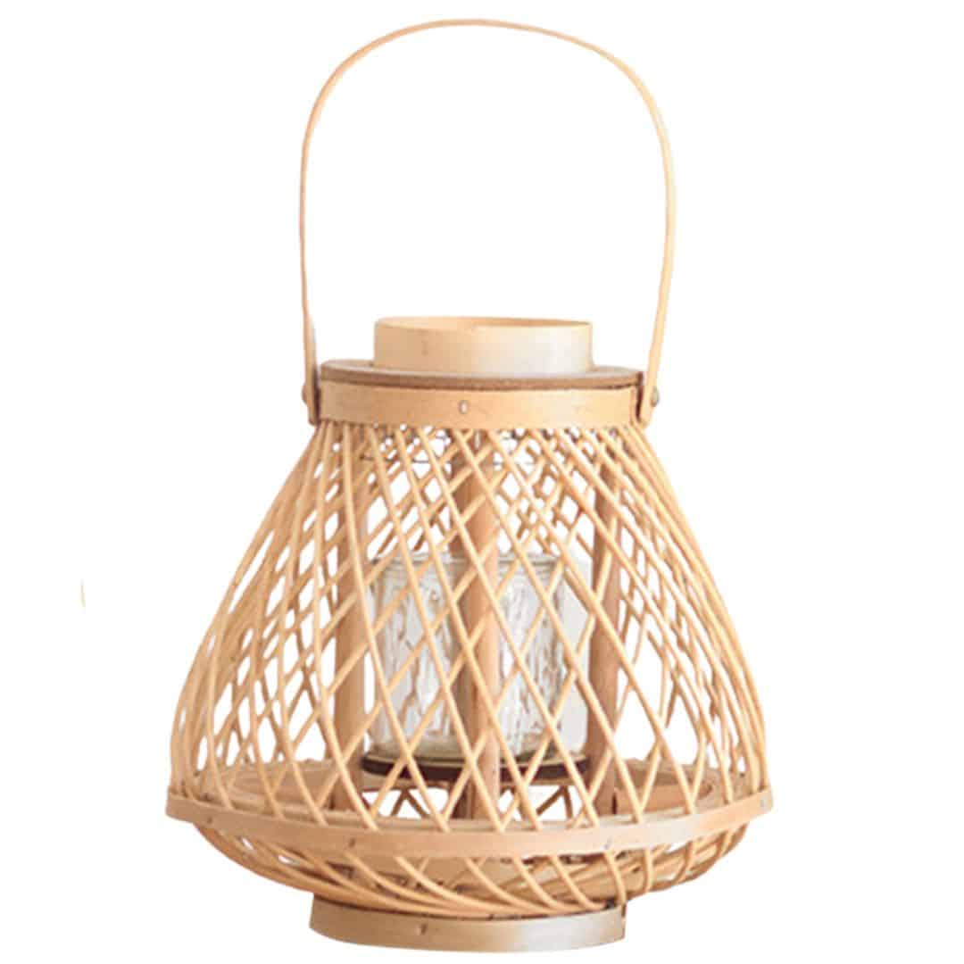 Handwoven bamboo lantern in beige and honey tones