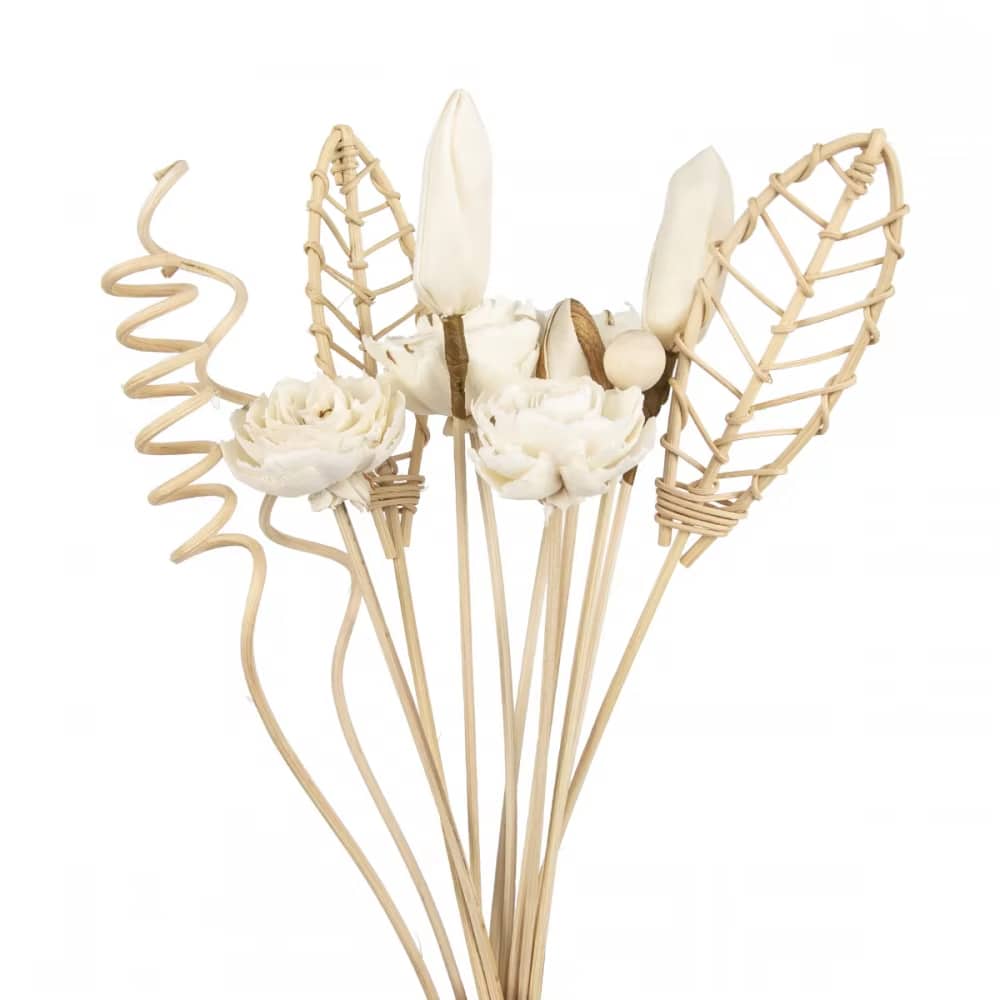 Set of twelve hand-braided rattan flowers