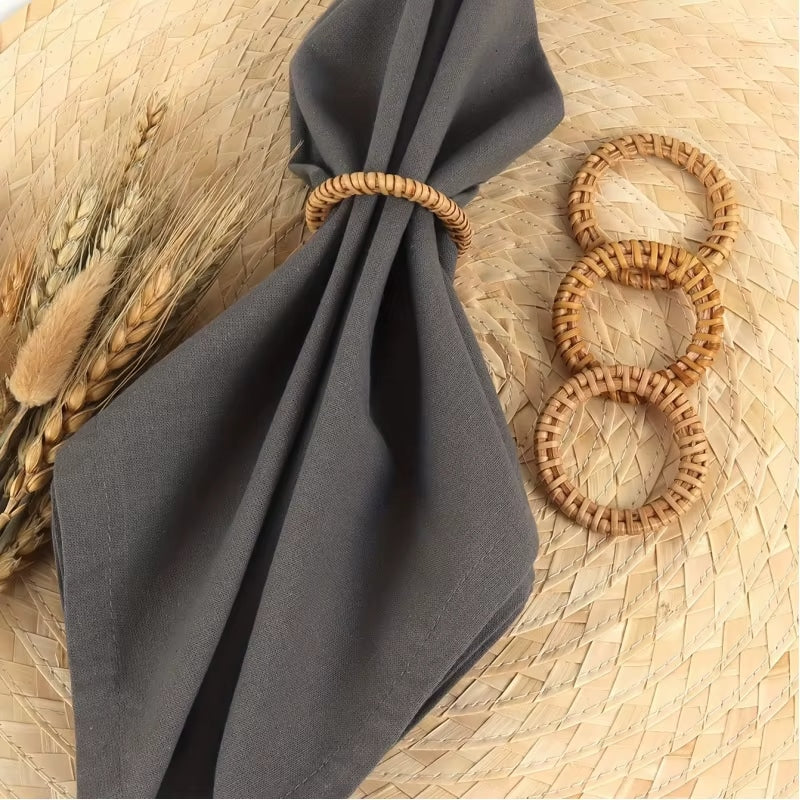 Set of twelve hand-braided rattan napkin rings – shown in a room setting (2)