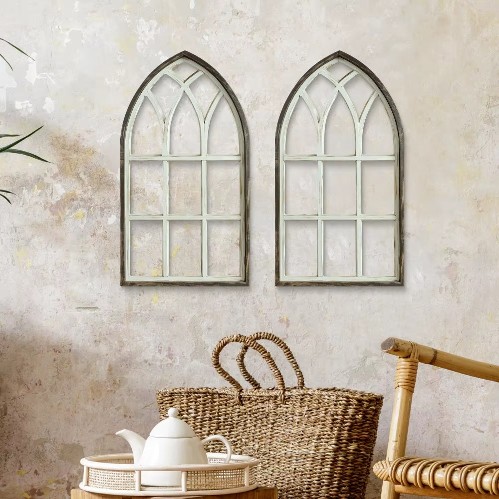Set of two wooden window pane wall frames – shown in a room setting (2)