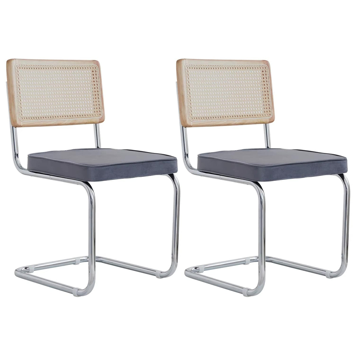 Set of two modern wicker dining chairs with padded seats