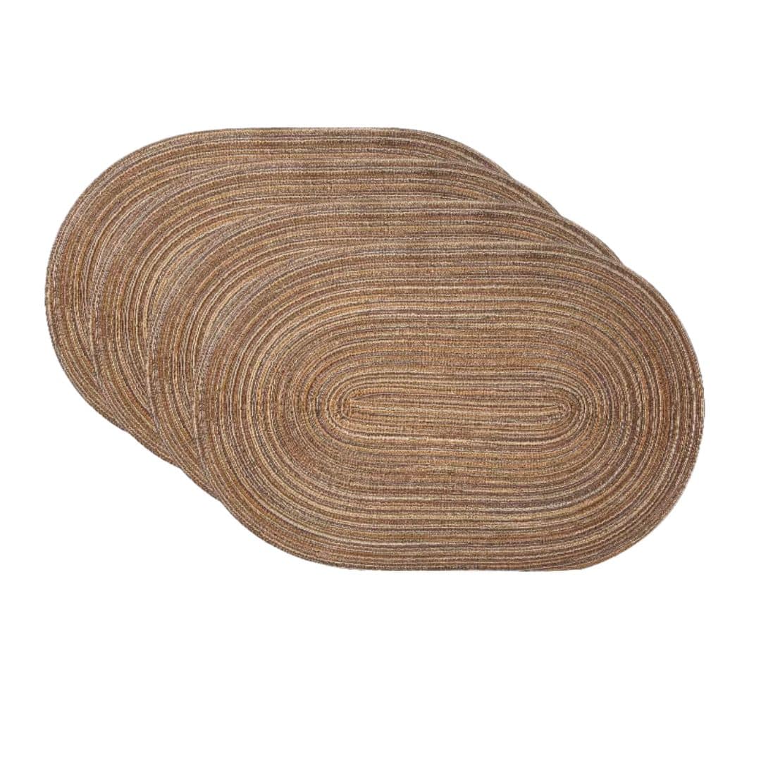 Set of four chic oval straw-look placemats