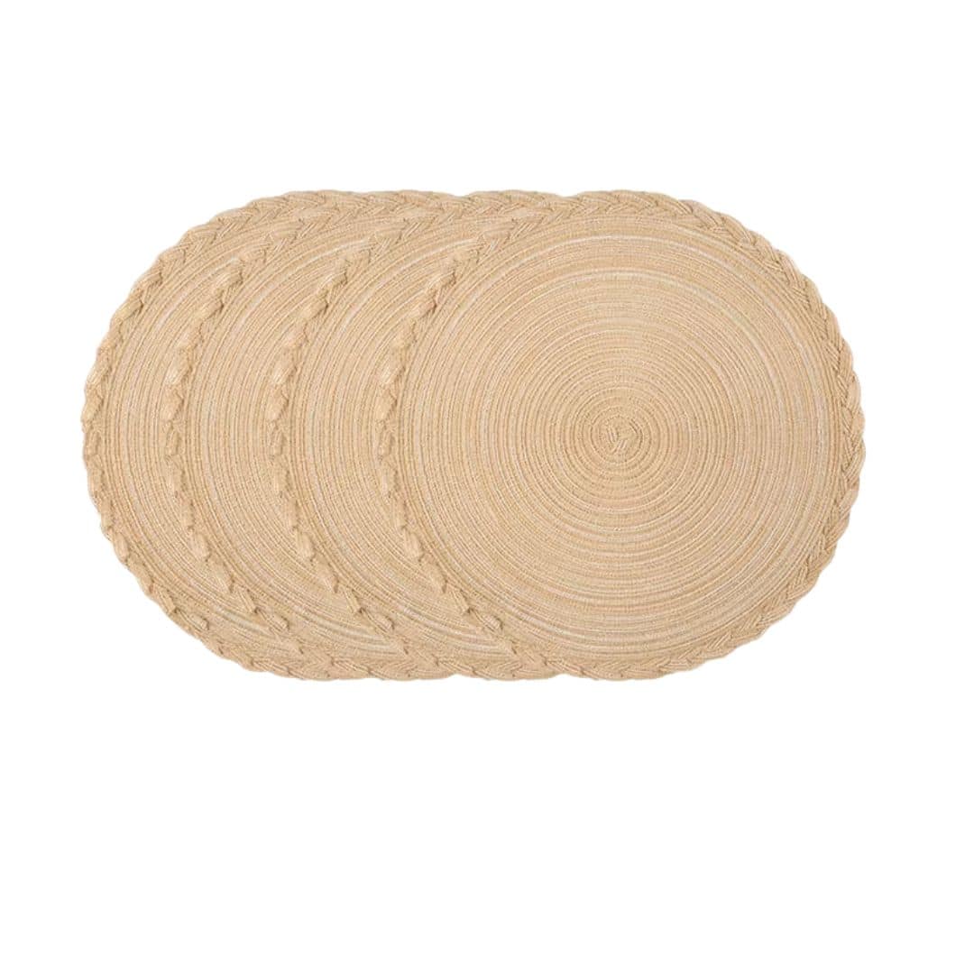 Set of four round spiral-woven placemats