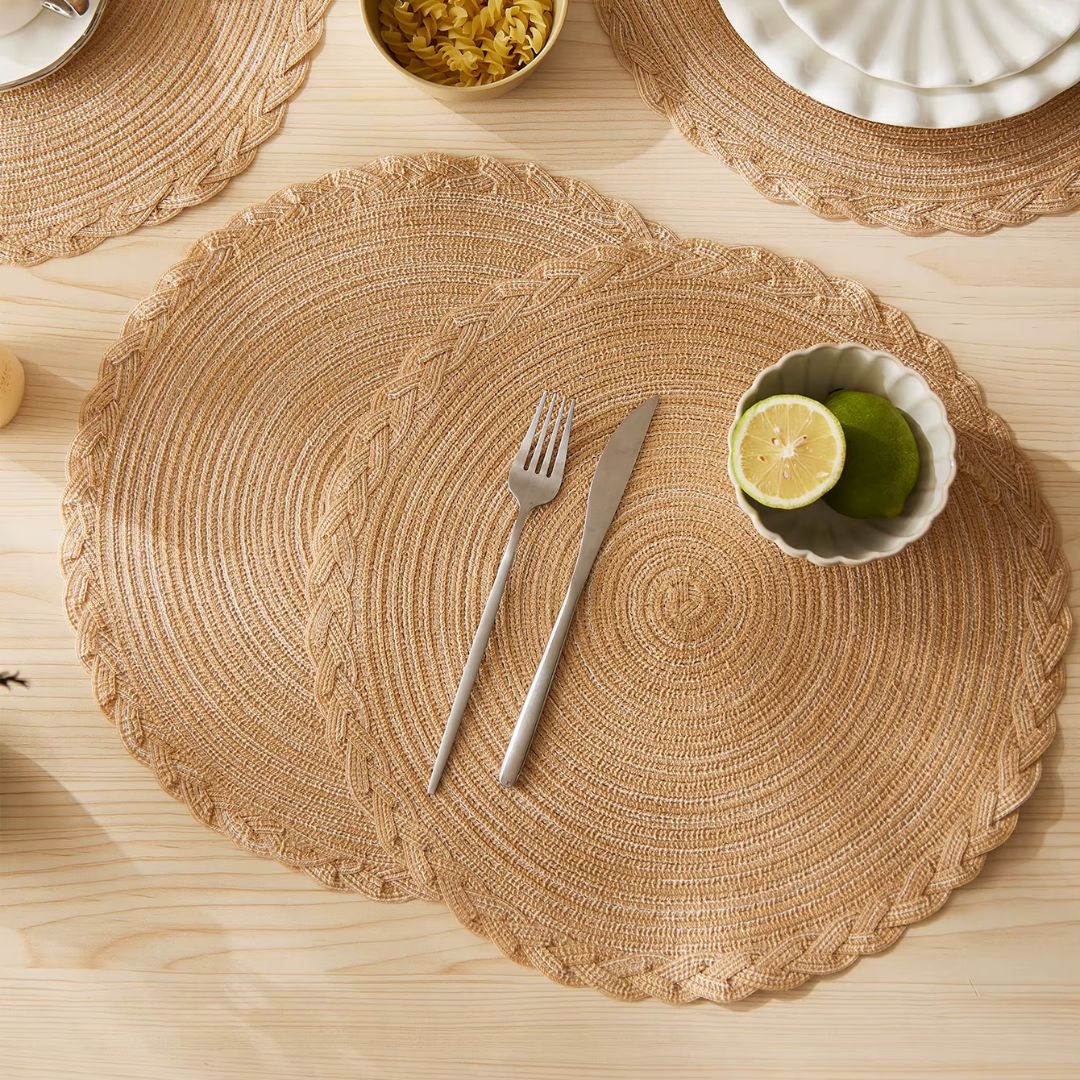 Set of four Japanese-style straw-look placemats – shown in a room setting