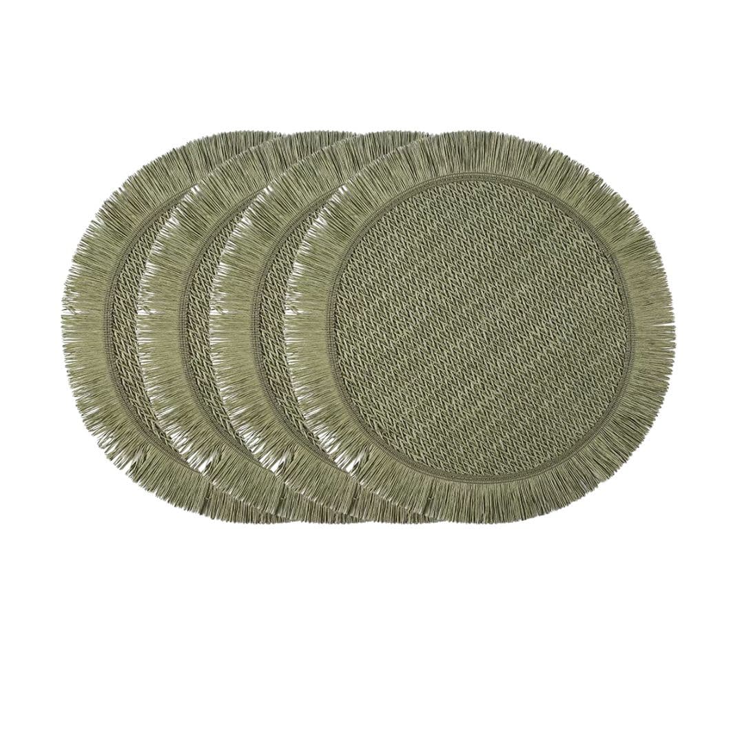 Set of four pastoral straw-look placemats in green