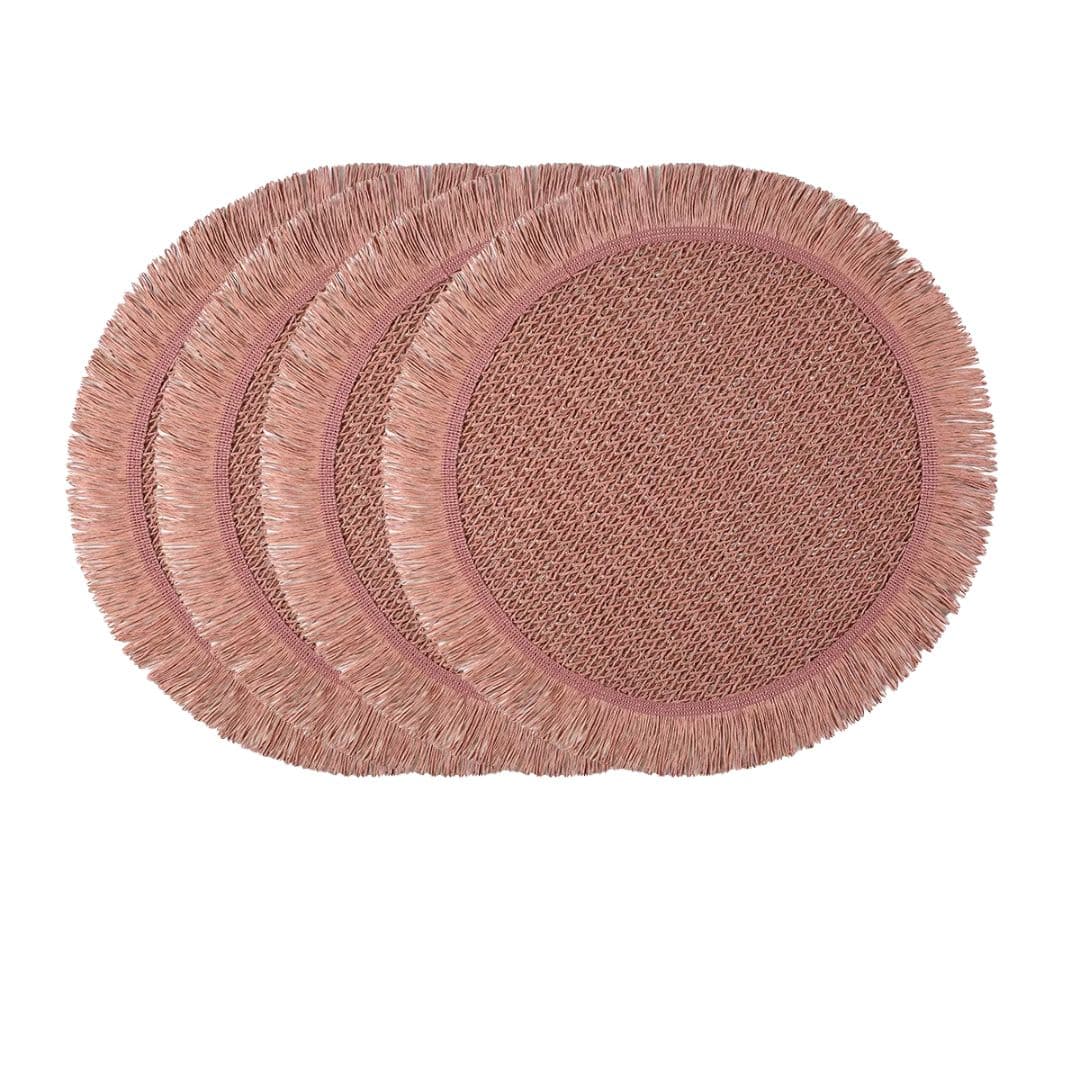 Set of four pastoral straw-look placemats in pink – another view