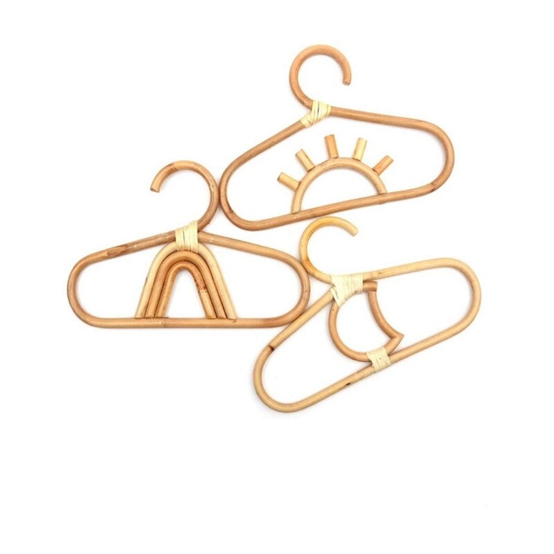 Set of three moon, sun and rainbow rattan kids hangers