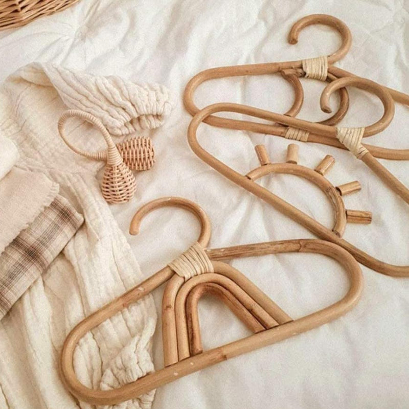 Set of three moon, sun and rainbow rattan kids hangers – multiple views