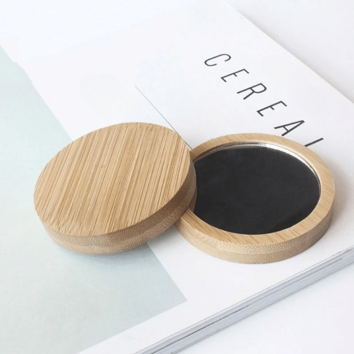 Set of ten round wooden pocket mirrors – multiple views (2)