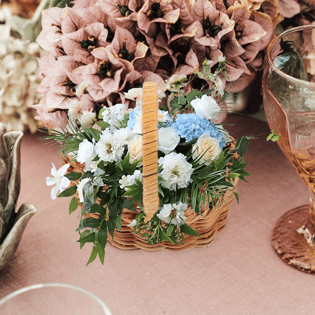 Set of four mini rustic wicker-look baskets – shown in a room setting