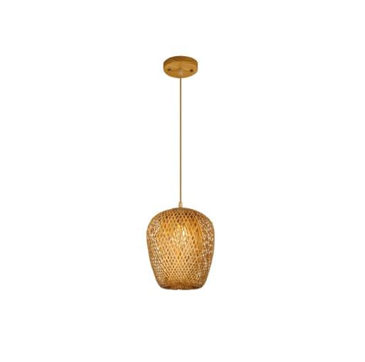Handwoven olive-shaped rattan chandelier with a tapered silhouette