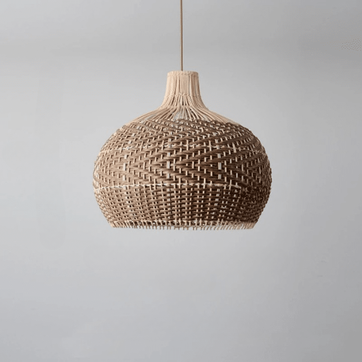 Vintage rounded wicker chandelier with integrated LED lighting