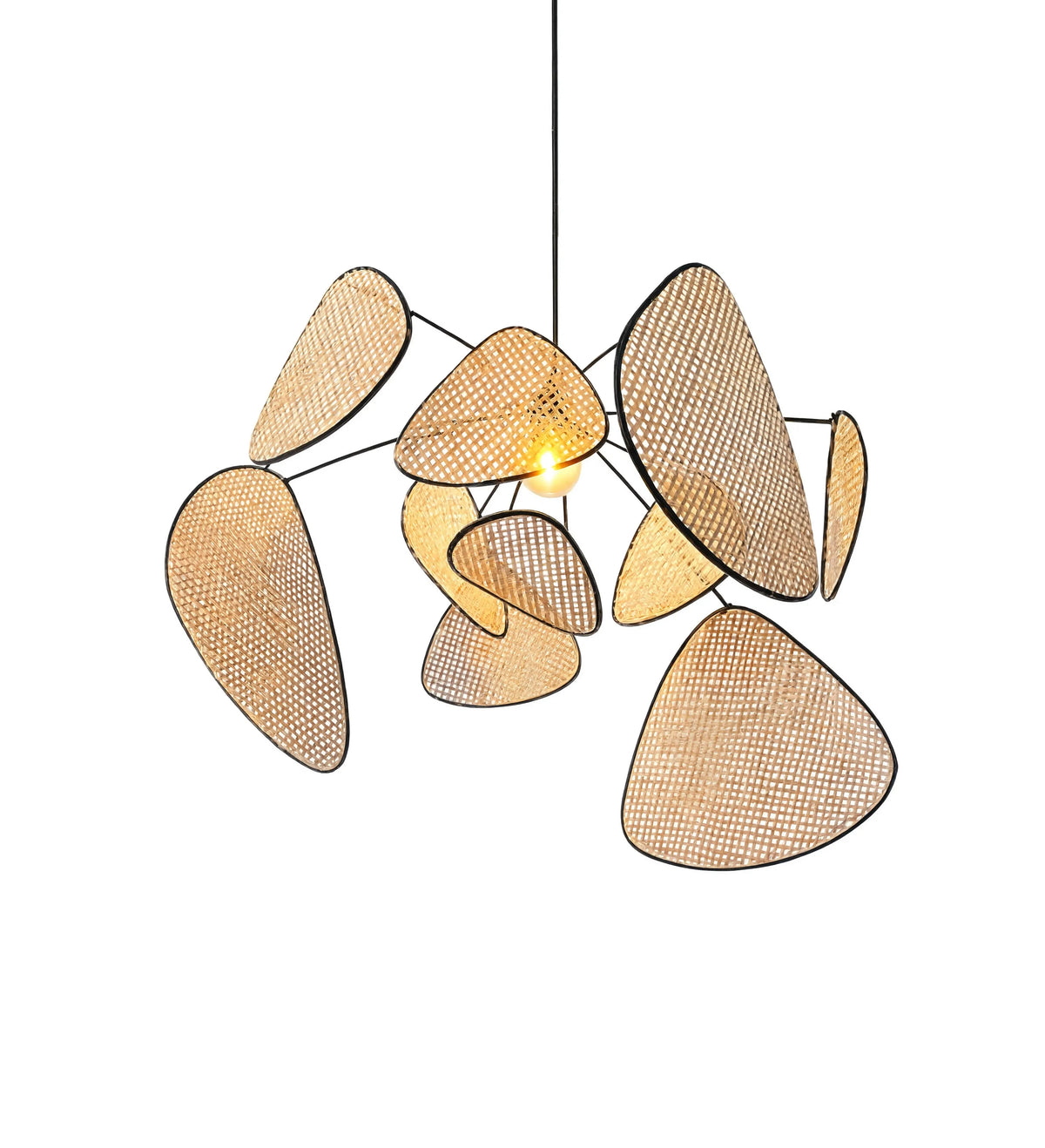 Ravello rattan cane petal chandelier with white steel-edged petals
