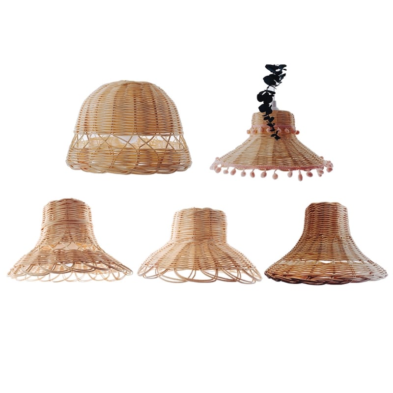 Antique-style Chinese rattan dome chandelier with a patinated finish – multiple views